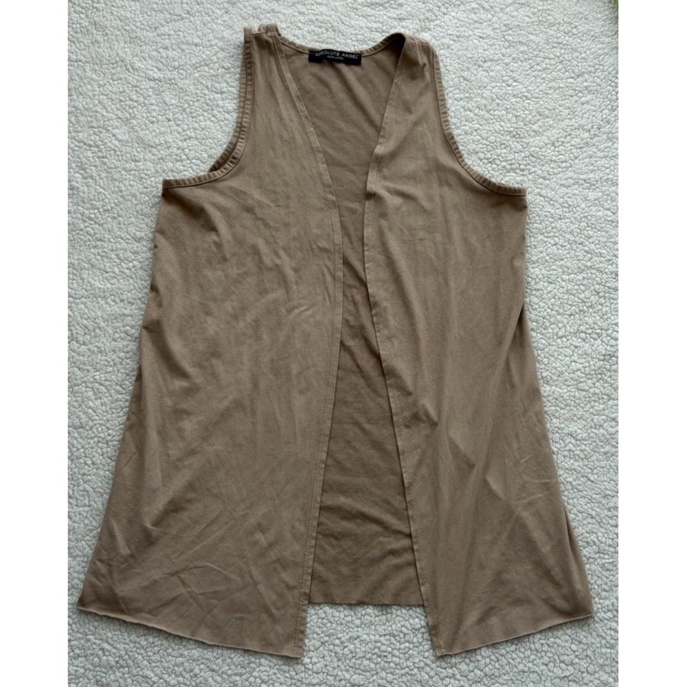 Womens Tan Faux Suede Vest Long Open Front Boho Western Lightweight One Size